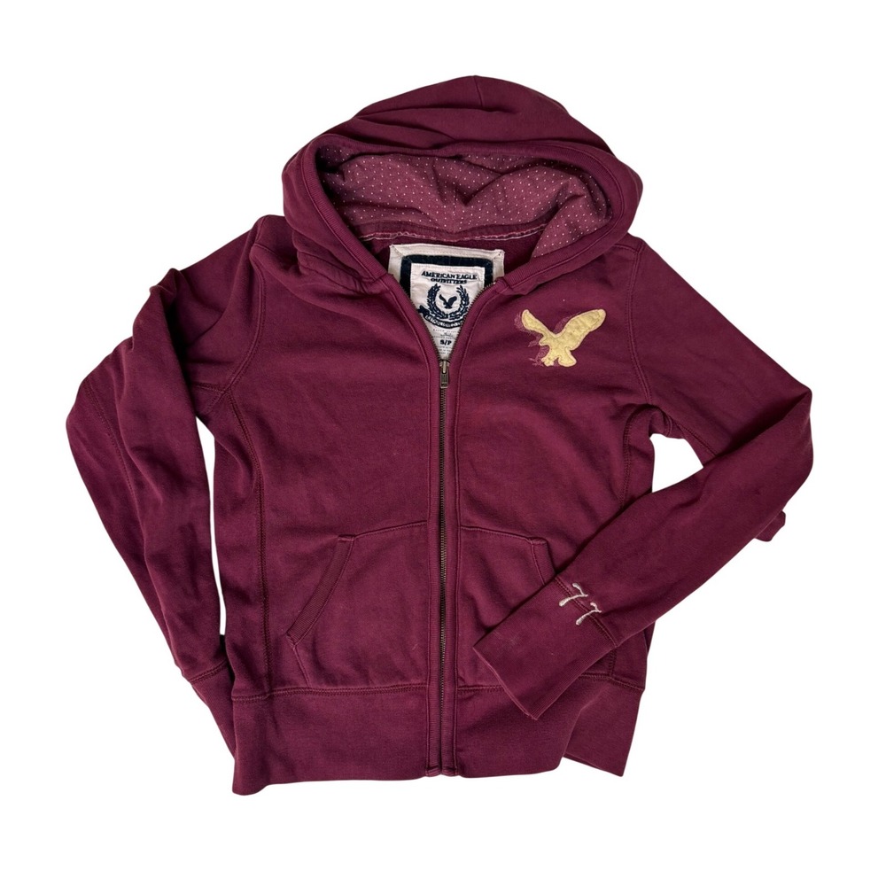 American Eagle Y2K Burgundy Zip Up Hoodie Size S